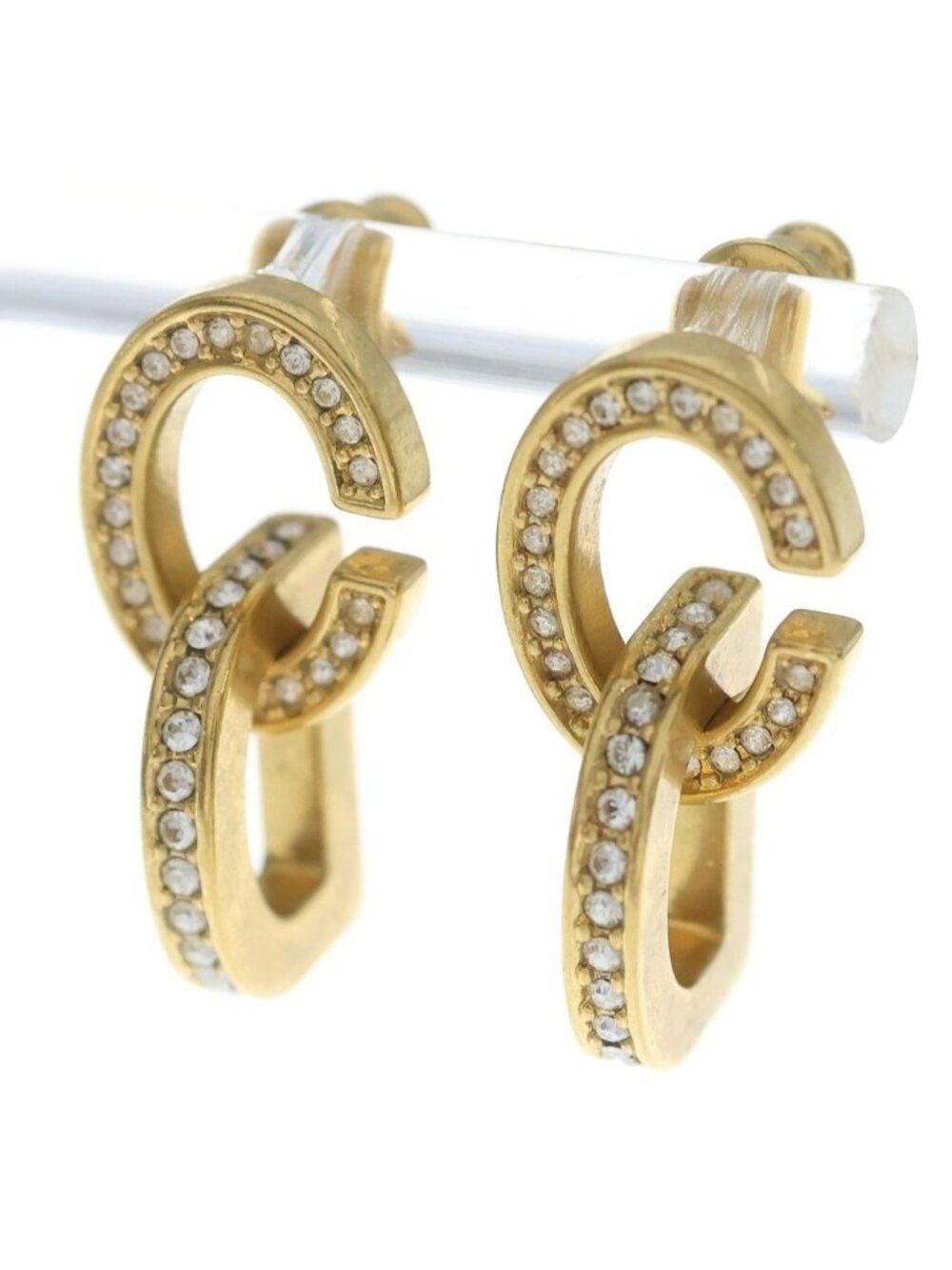 Dior CD Logo Rhinestone Earrings Gold
